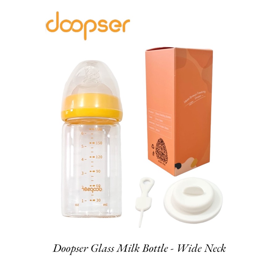 Doopser Wide-Neck Glass Baby Bottle 180ml | Botol Susu Kaca Dot Bayi