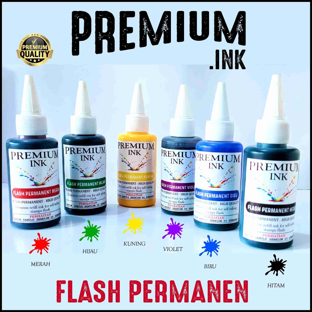 

Tinta Stempel Flash Permanen 100ml - Free Botol Refill 10ml - Tinta Stempel Plastik Mika Kaca