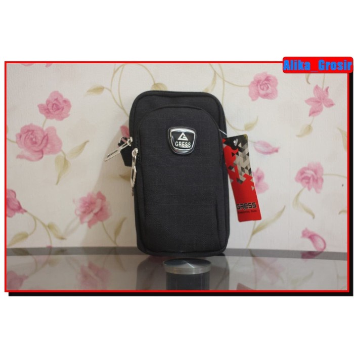 PROMO MURAH TAS SELEMPANG PINGGANG KECIL PRIA GRESS POUCH HP HITAM ORIGINAL KEKINIAN TERMURAH TERLAR