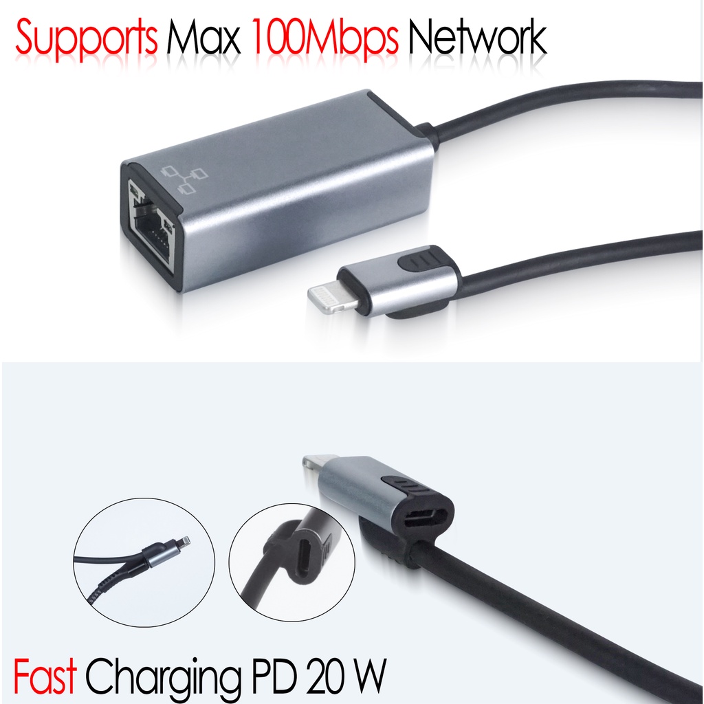 Ethernet Adapter Converter Lightning 10 Mb/s-100Mbps Network RJ45 LAN - CB 701