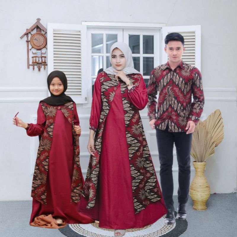 COUPLE KELUARGA MAROON MERAH MEGA MENDUNG CANTIK KEMEJA GAMIS ANAK DEWASA JUMBO BUSUI KOMBINASI TOYO