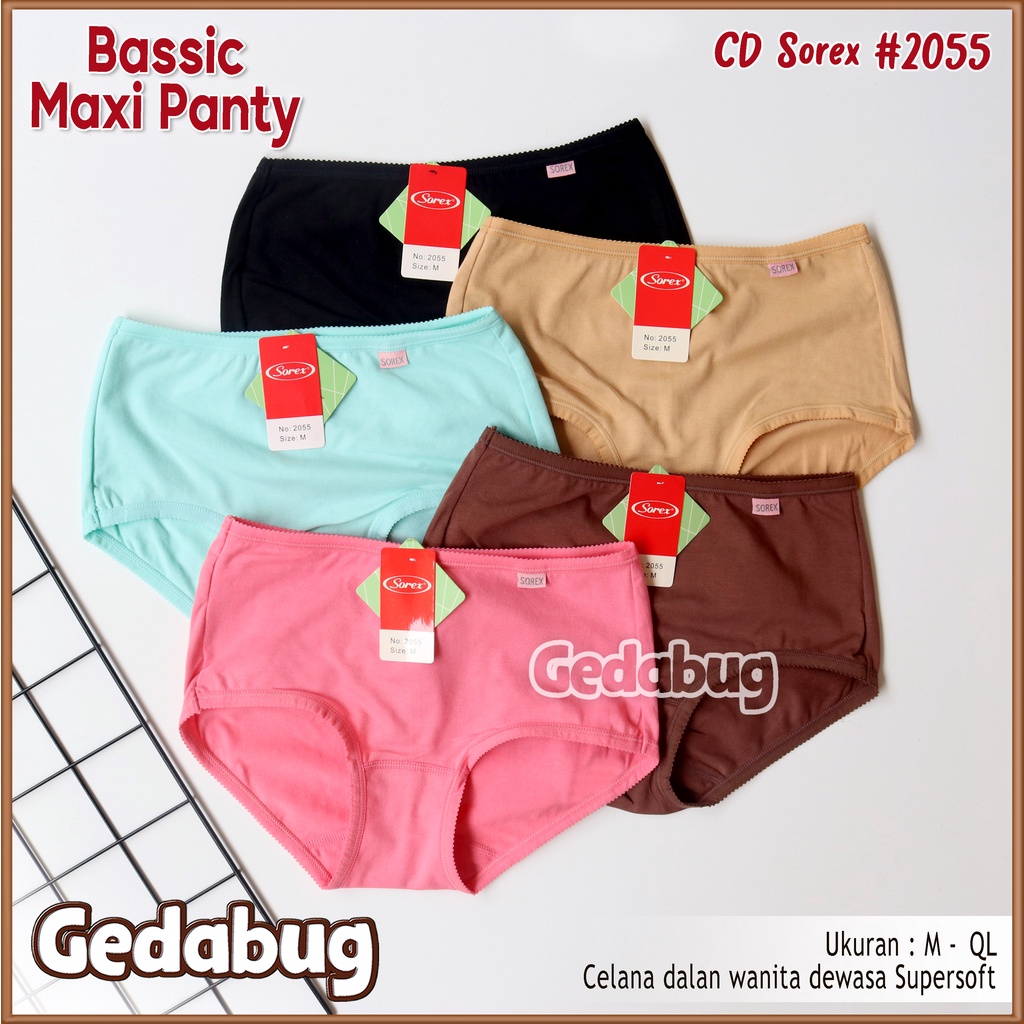 3 Pcs - CD Wanita Sorex 2055 Cutting Maxi | Celana dalam wanita Supersoft Cotton | Gedabug