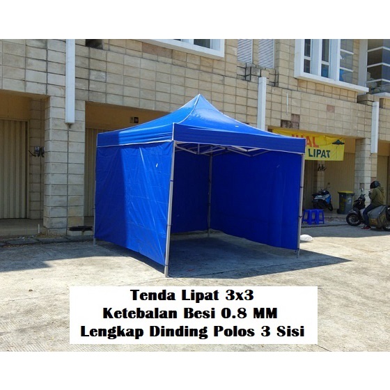 Tenda Lipat Ukuran 3x3 Besi Premium Lengkap Dinding Polos 3 Sisi