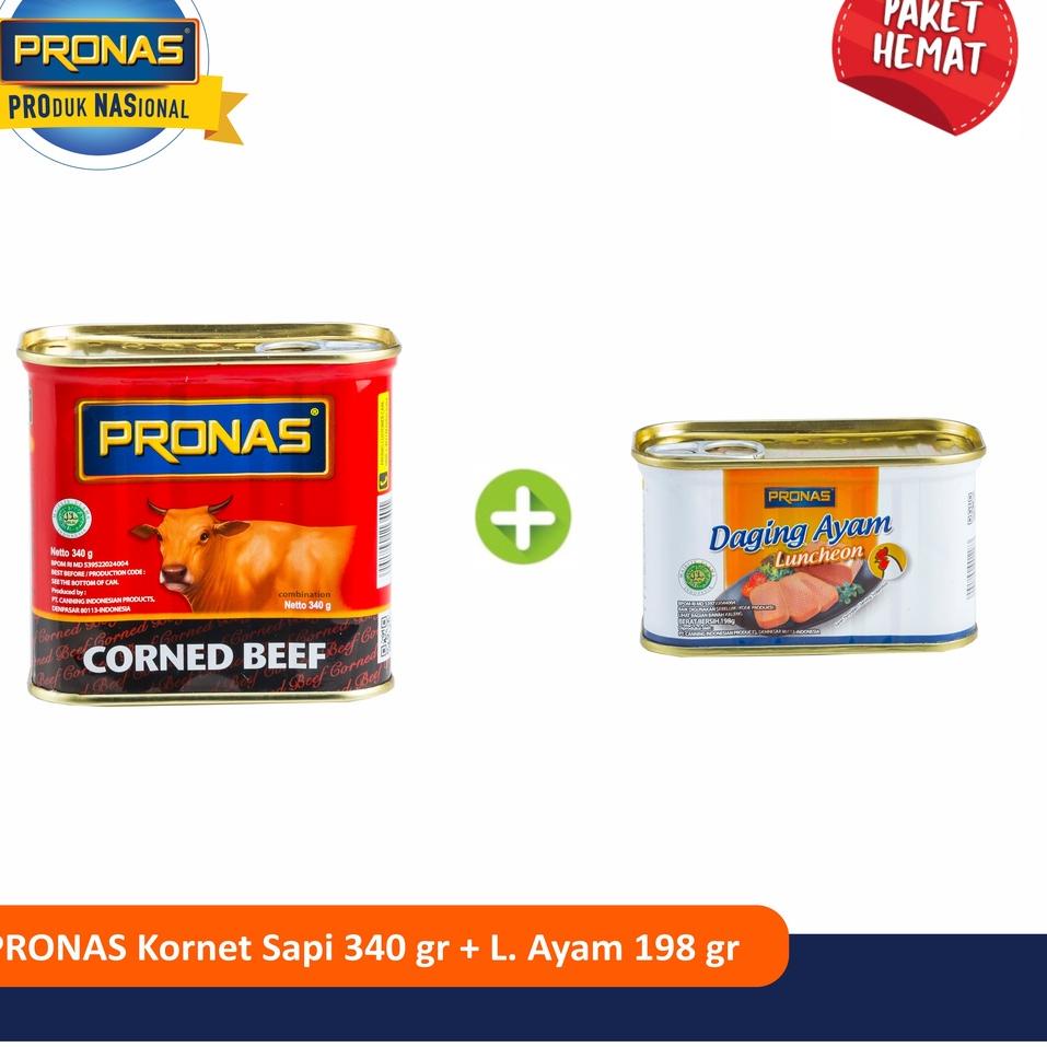 

✈ Pronas Kornet Sapi 340 g dan Luncheon Ayam 198 g bundling 2 pcs ♜