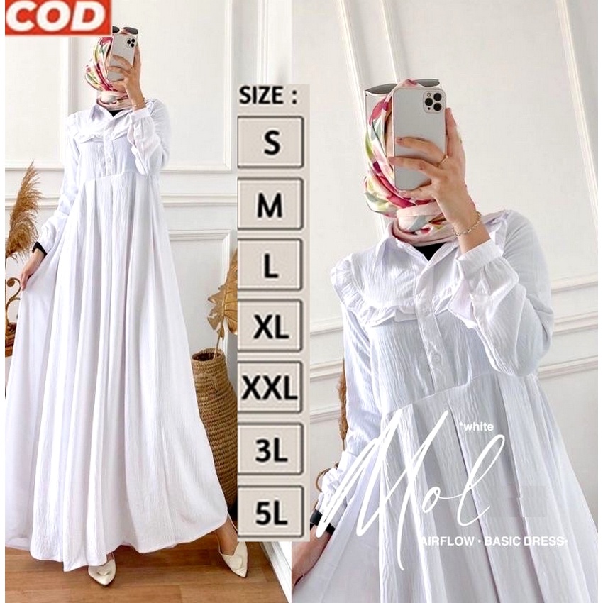 Baju / Dress / Gamis Hari Raya Lebaran Jumbo Warna Putih Simpel Polos Kekinian Premium  2XL 3XL 4XL 