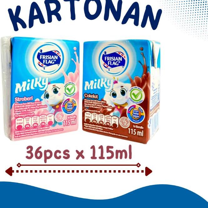 

✩ Frisian Flag Milky UHT Zuzhu Strawberry Dan Cokelat 115ml×36Pcs Kartonan ✺