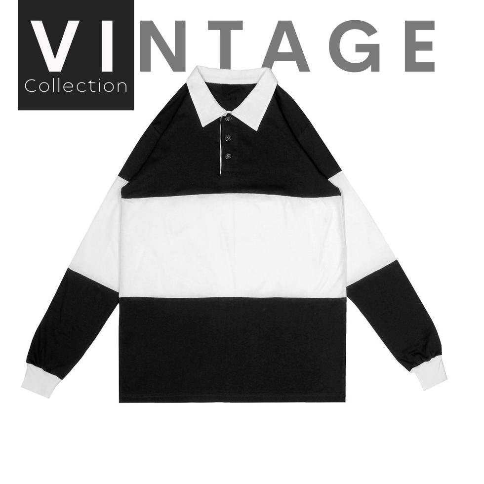 VINTAGE Rugby Polo Shirt Kaos Pria Wanita Lengan Panjang T-shirt Oversize SALE