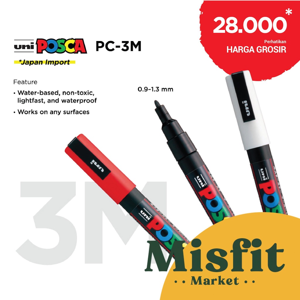 

UNI POSCA PC-3M Paint Marker (Fine Point) PC3M Spidol Warna Acrylic 1.3mm Calligraphy