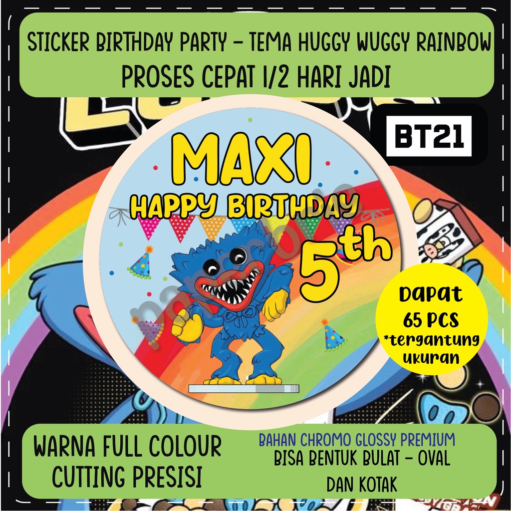 label stiker HUGGY WUGGY RAINBOW Ulang Tahun Anak - sticker birthday party stiker hampers sticker hamper stiker bingkisan ultah