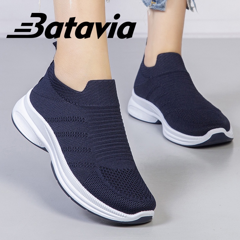 Batavia 2023 fashion high-end baru impor sepatu wanita rajutan bernapas non-slip tahan aus sepatu lari anak perempuan olahraga merah muda hitam abu-abu sepatu sekolah dewasa slip-on sepatu A106