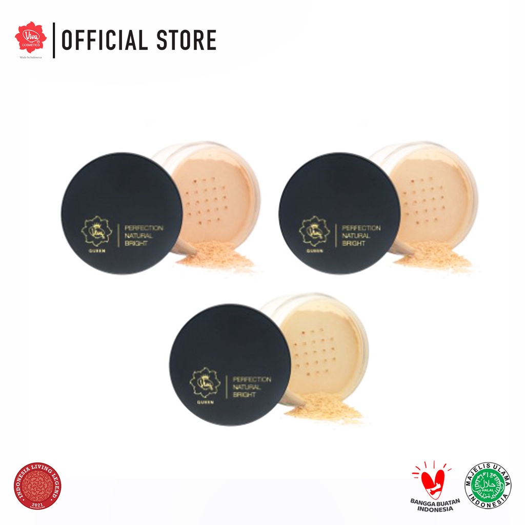 VIVA Bedak Doos Mini Hijau Tabur 25gr - Queen Perfection Natural Bright Loose Powder 35gr - Bedak Tabur Viva Original BPOM