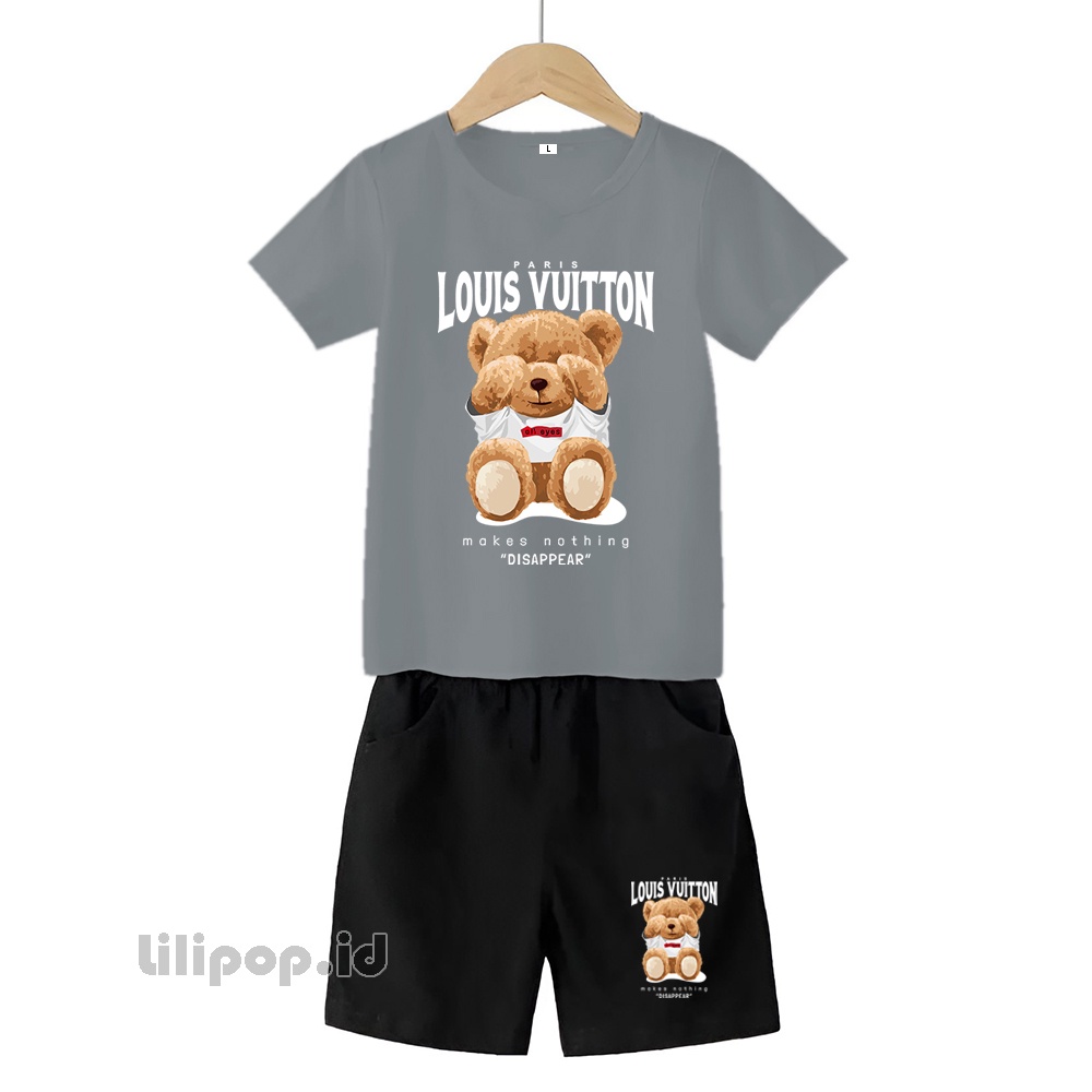 Baju Anak Stelan Kaos 3/4  Bear LV Cowok Cewek  Usia 1 - 4 Tahun Celana Pendek Harian