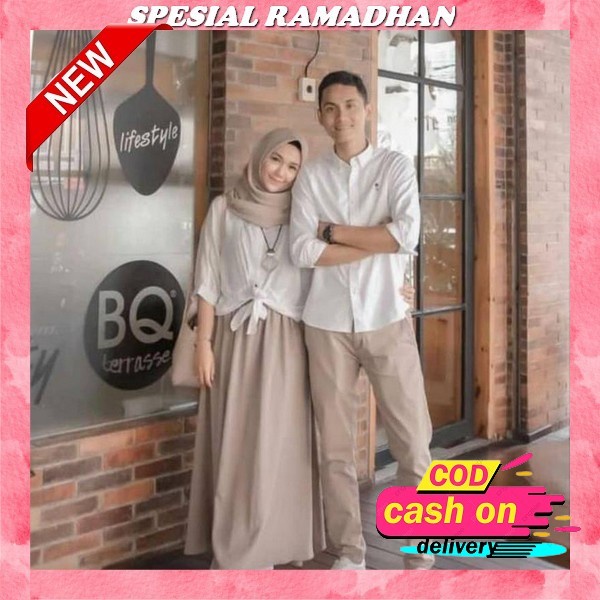 Baju Couple Fatimah Ali Gamis Wanita Muslimah Kemeja Muslim Koko Pria Lengan Panjang Dress Lebaran S