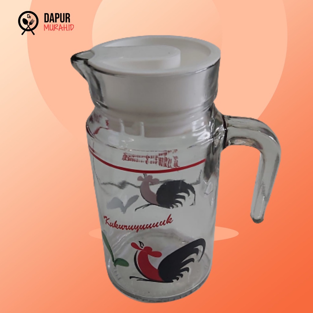 DM - Teko Ceret Pitcher Kaca Motif Ayam Jago Water Jug Jadul 600 ML CC