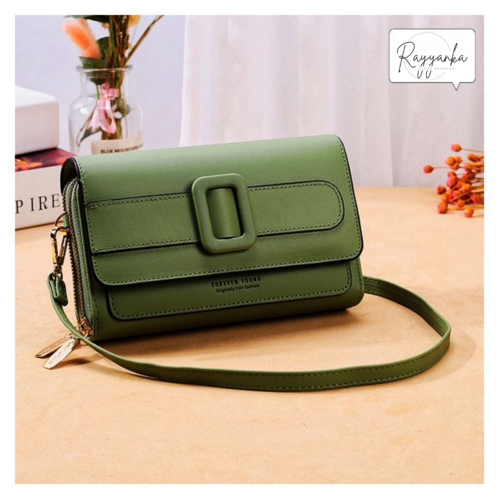 Tas Selempang Shoulderbag Wanita Motif Gesper Ring Kotak Bahan Kulit Sintetis