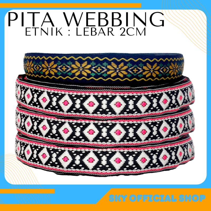 Pita Webbing Motif Etnik Lebar 2cm Stok Garment