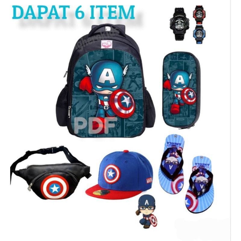 Paket 6 In 1 Ransel Anak Karakter Superhero Tas Ransel Anak Sekolah