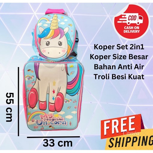 IMPORT ~ Koper Set 2in1 ~ Koper Set Sekolah Anak SD Anti Air UNICORN EKSTRA JUMBO 55 x 33 x 22