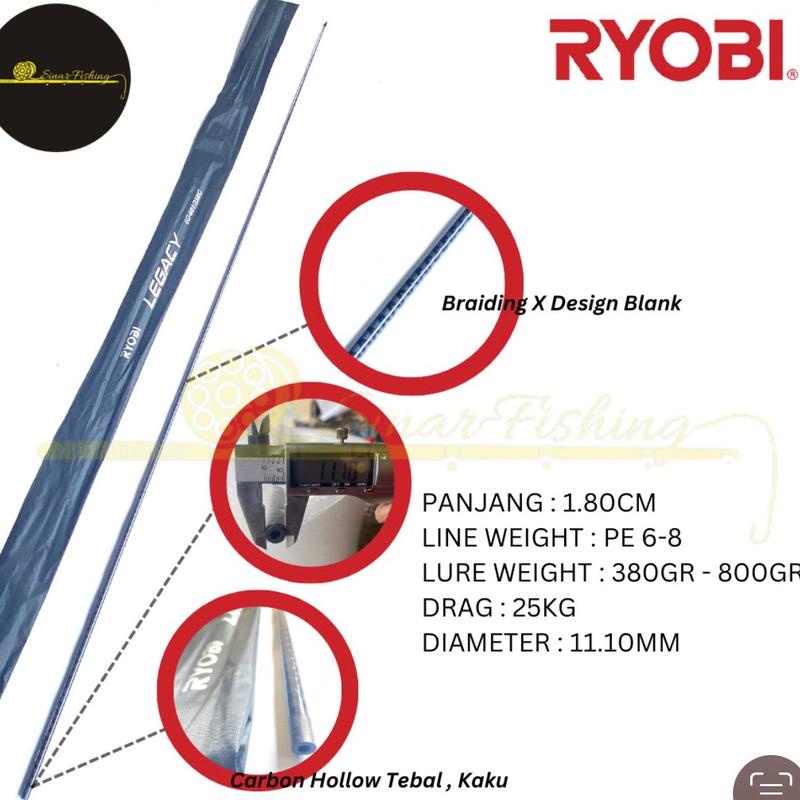 Bahan Custome Rod Joran Blank Ryobi Legacy Carbon Hollow Kaku PE 6-8 800Gr