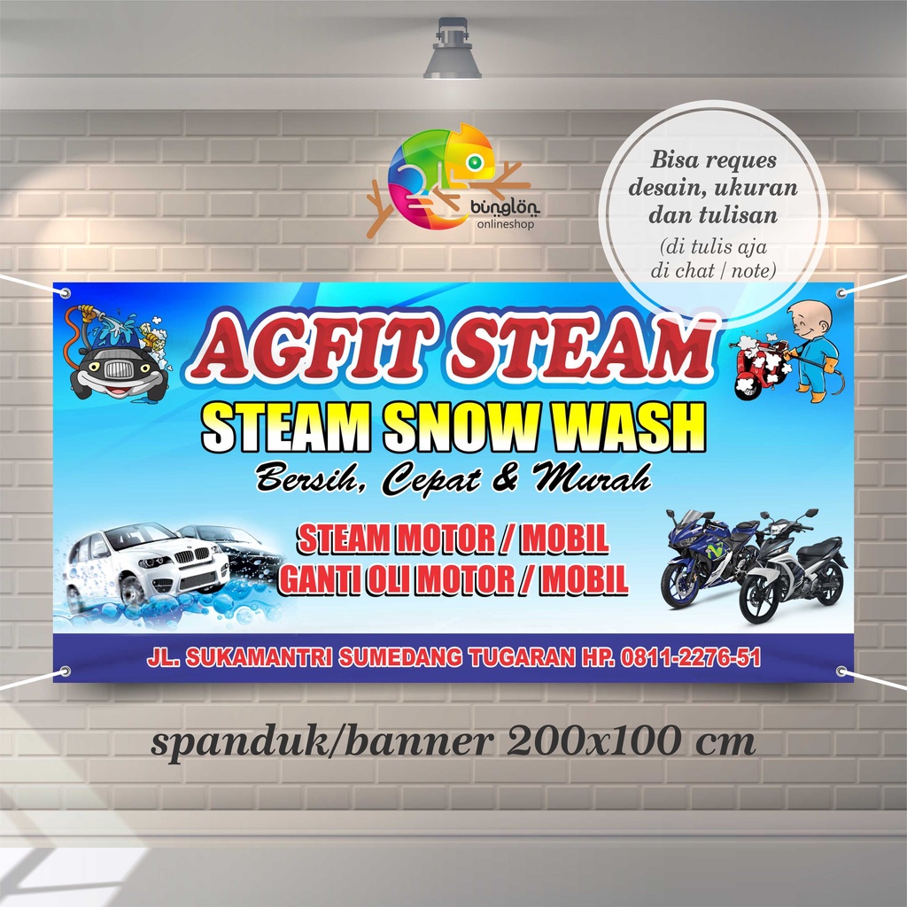 Spanduk, Banner Cuci Steam Motor & Mobil