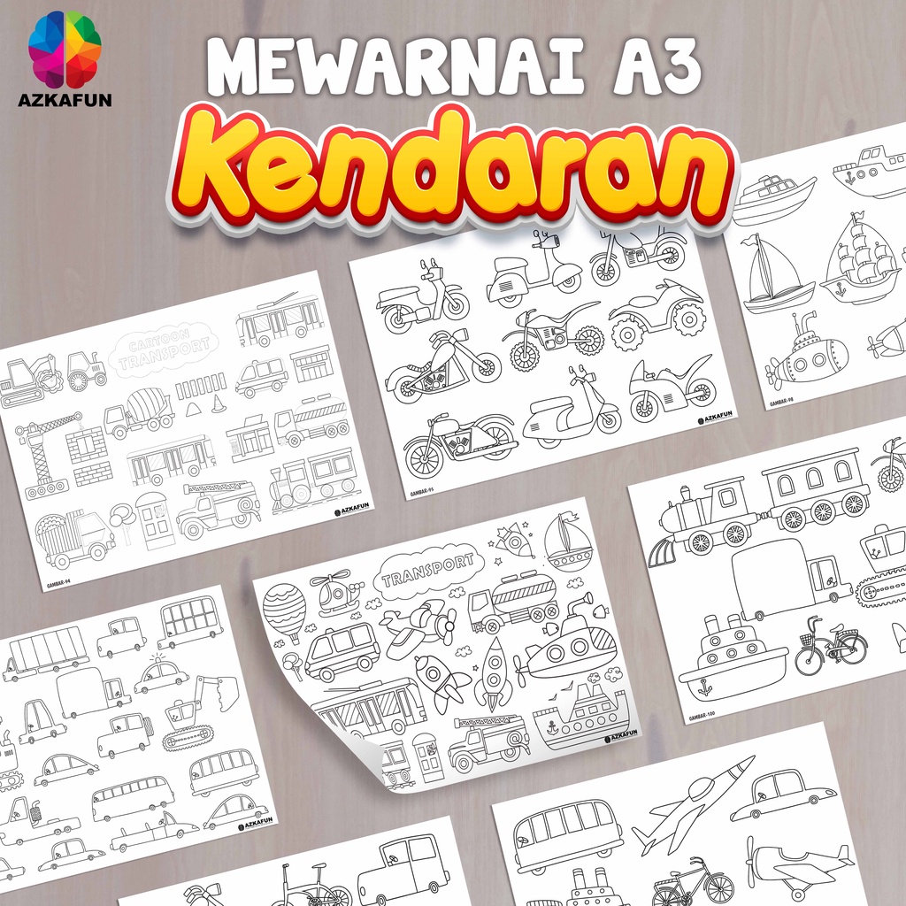 

Kertas Mewarnai A3 KENDARAAN - Mewarnai kendaraan transportasi