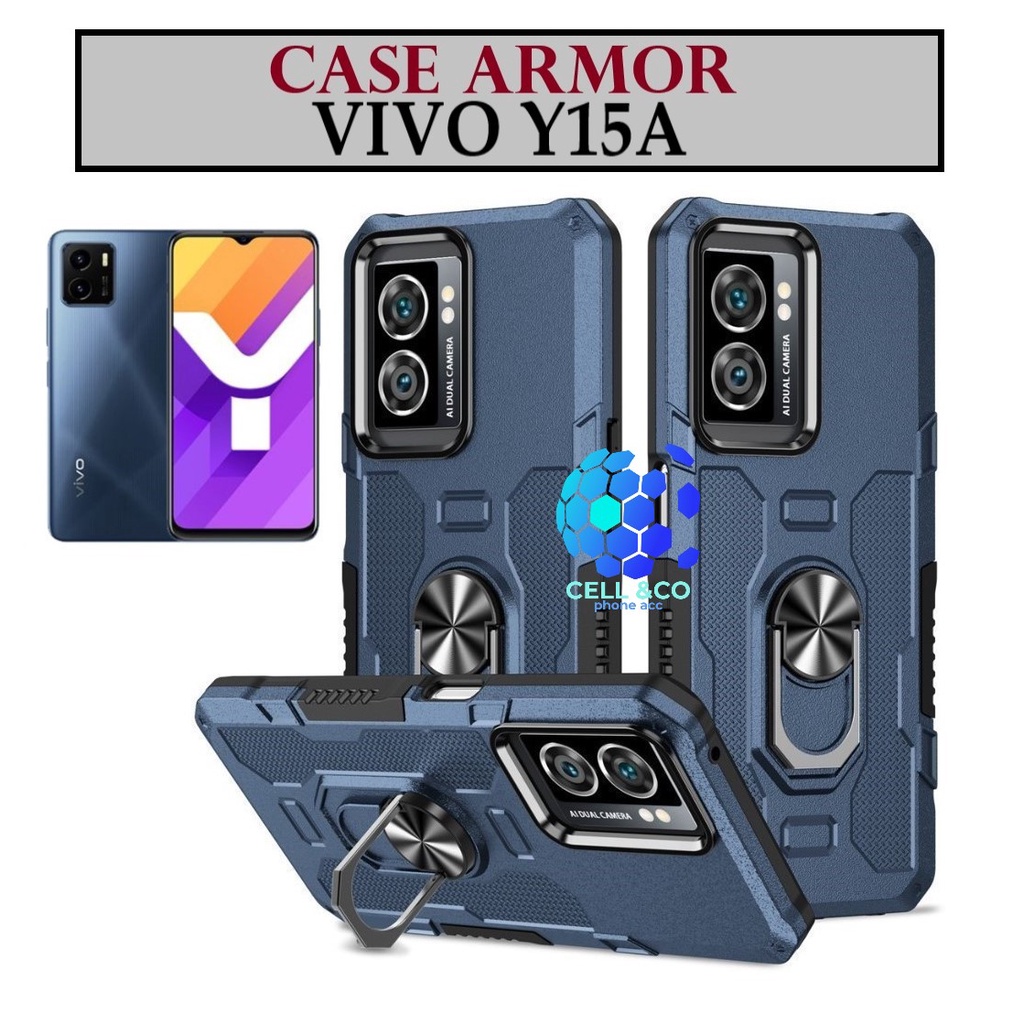 Case Armor VIVO Y15A Iring Cincin Magnetic Kesing Hp Protect kamera Premium Hard Case Standing Robot Pelindung Kamera