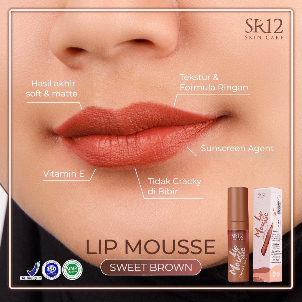 SR12 Lip Mousse Sweet Brown 2gr Melembabkan Bibir Warna Cokelat Tahan Lama