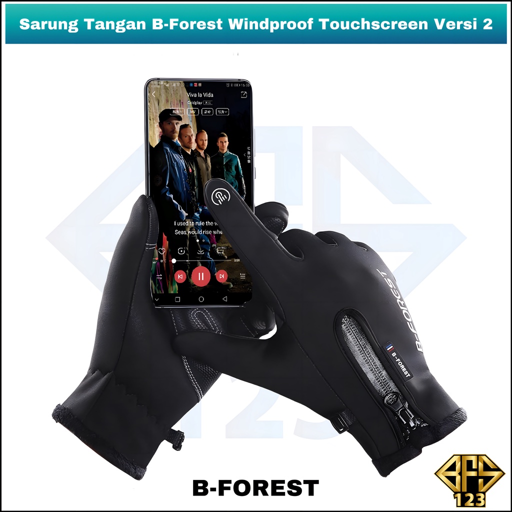 Sarung Tangan Motor Touchscreen Waterproof Resleting B-Forest Versi 2