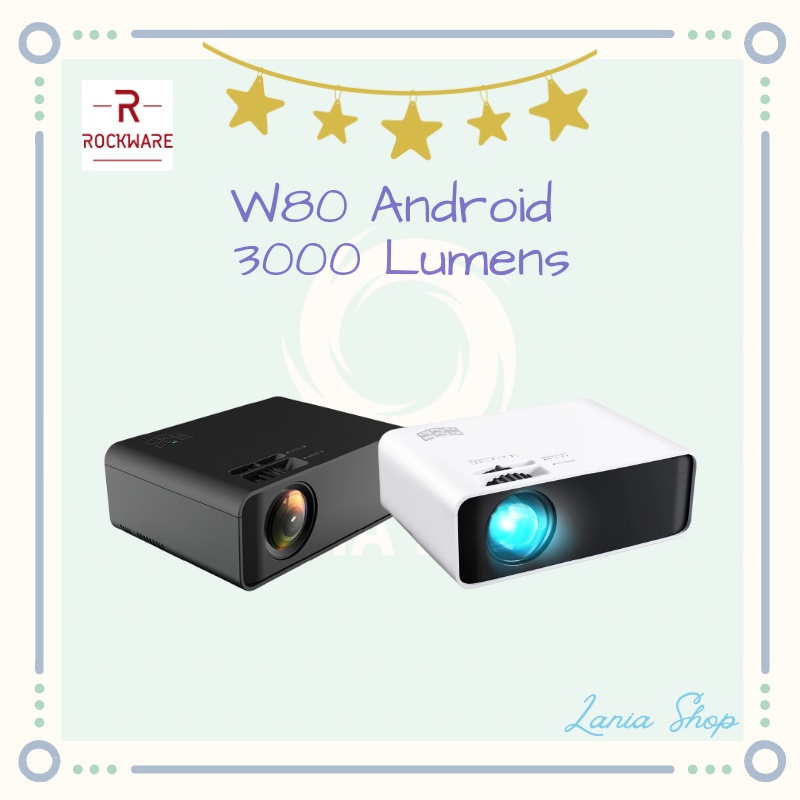 ROCKWARE W80 - Smart Android Projector 3000 Lumens - 1080P Support