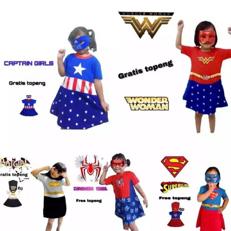 Kostum dress anak perempuan supergirl capgirl captain marvel spidergirl batman girl spiderman cewek 