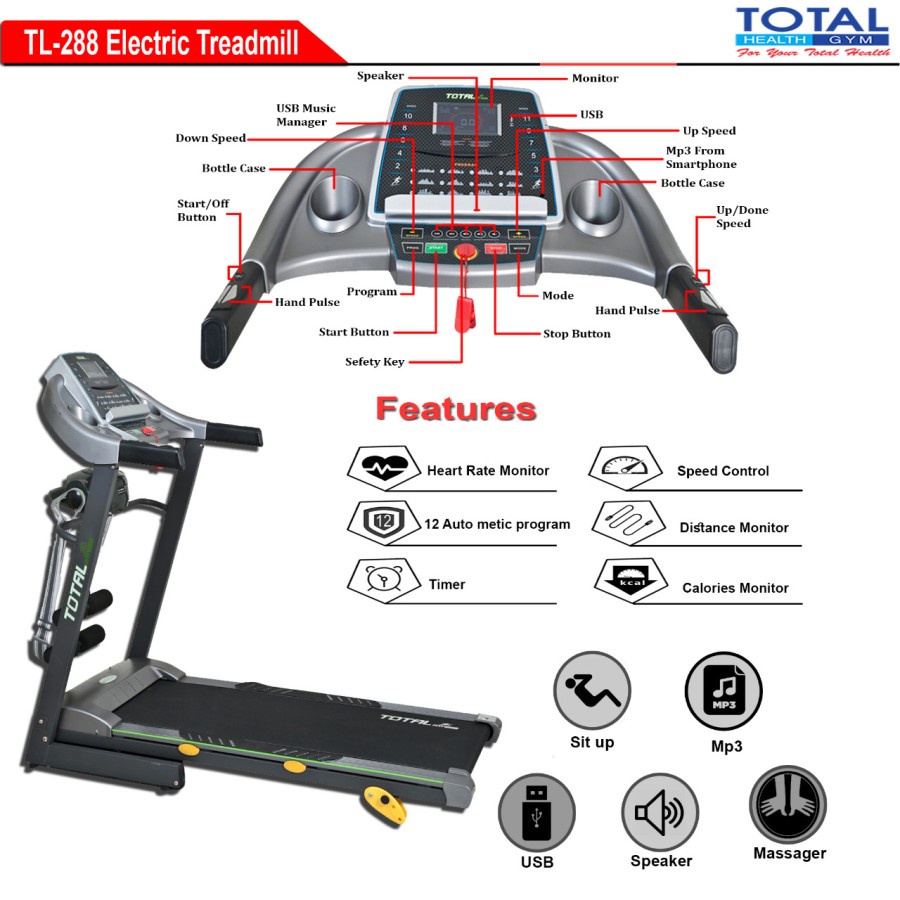 Treadmill Elektrik TL288 TOTAL FITNESS (Olahraga di Rumah Aja)