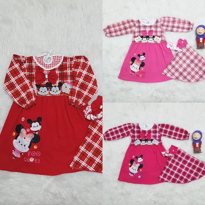 Dress Anak Perempuan Baju Gamis Muslim Anak Bayi Perempuan Set Jilbab Tsumtsum Kotak2 L9I9 syari Bus