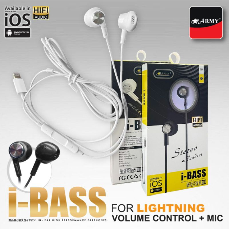 HEADSET ARMY i - BASS COLOKAN IPHONE VOLUME CONTROL + MIC FOR LIGHTNING