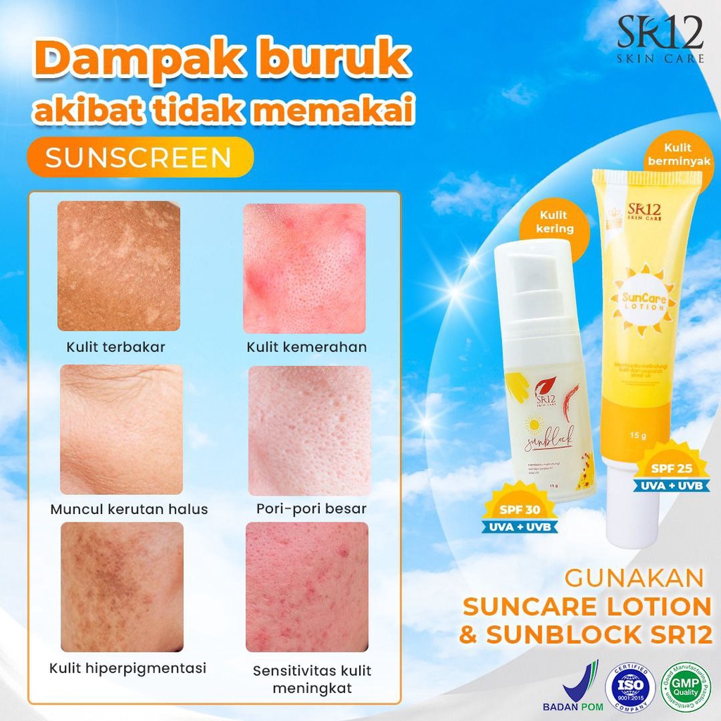 SUNSCREEN WAJAH SUNCARE SUNBLOCK SR12 LOTION ANTI BELANG PELINDUNG DARI SINAR UV A&amp;B PELEMBAB WAJAH