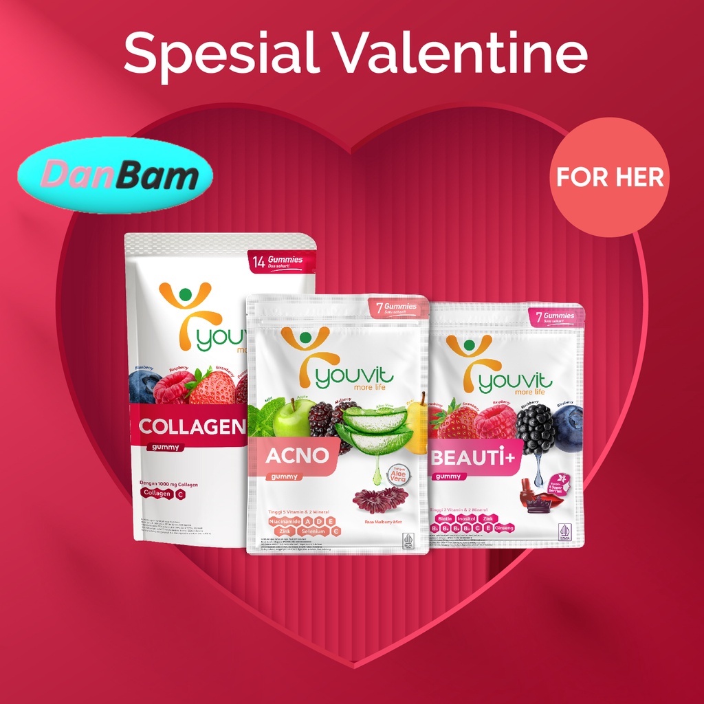 Youvit Valentine for Her - Youvit Collagen, AcNO &amp; Beauti+ 7 Hari