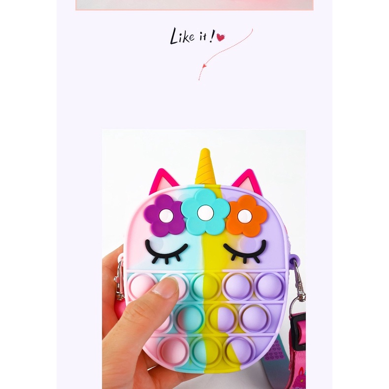 FYGALERY FYG1442 Tas Pop It Jelly Rubber Motif Unicorn Oval Tas Selempang Anak Lucu Tas Pop It Unicorn Tas Selempang Mini