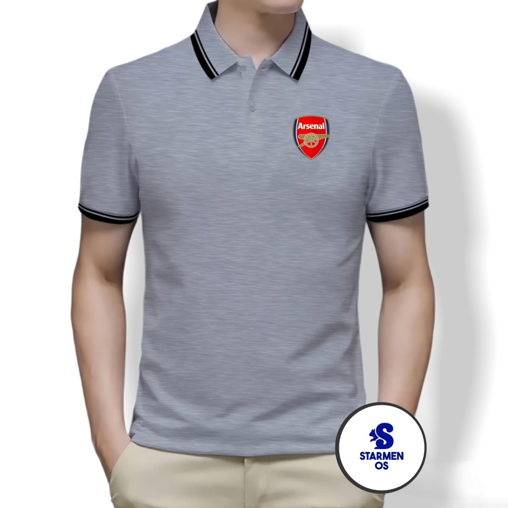 Kaos Polo Shirt Pria Kerah List Putih logo ARSENAL