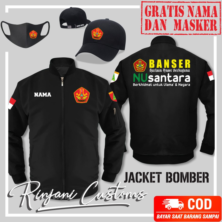 JAKET BOMBER BANSER ANTI AIR GRATIS NAMA DAN MASKER - JAKET BOMBER BARISAN ANSOR SERBAGUNA