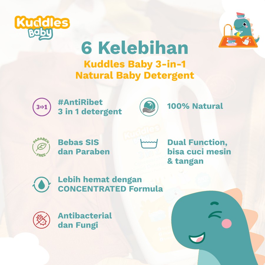 Kuddles Baby Premium 3 in 1 Natural Baby Detergent 1000 ml