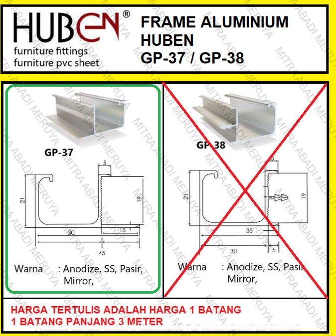 Profil Frame Handle Alumunium Aluminium HUBEN GP 37 GP37 GP-37 hqu02