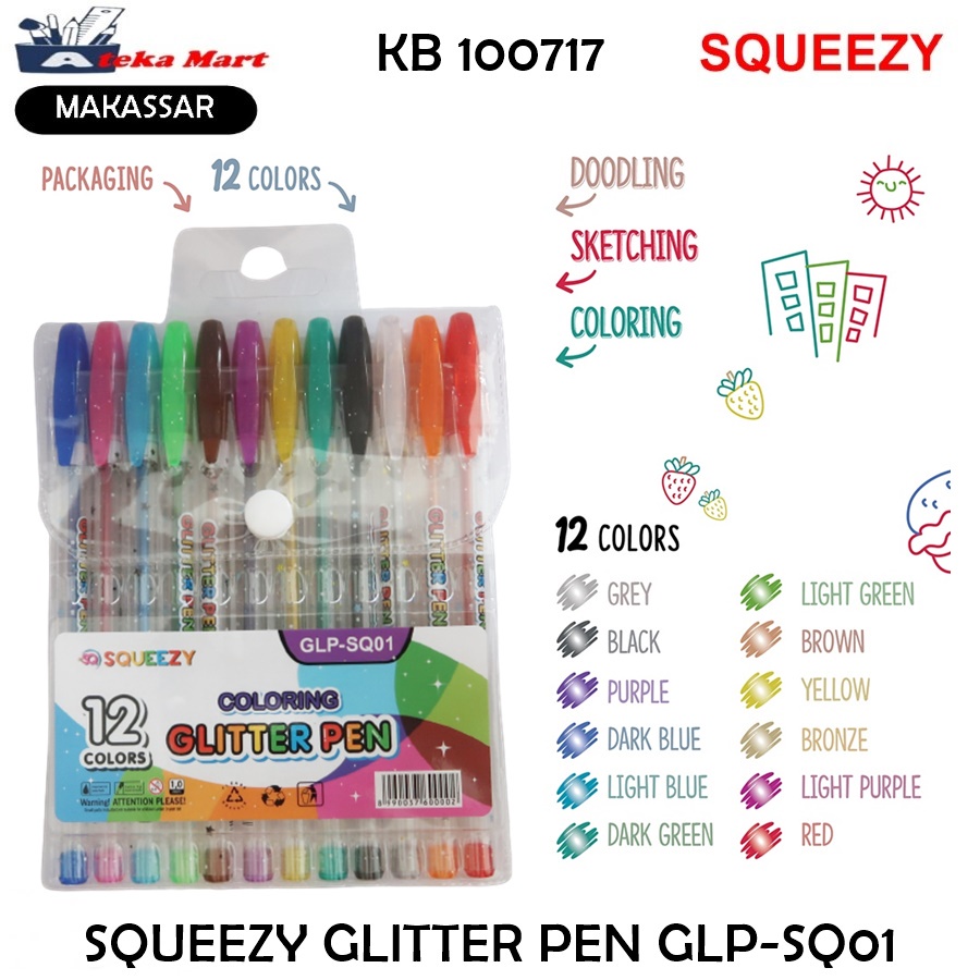 

[SET/12PCS] SQUEEZY GLITTER PEN/PULPEN GLITTER GLP-SQ01