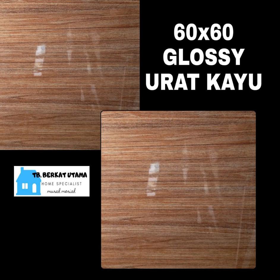 ✺ GRANIT LANTAI 60X60 GLOSSY URAT KAYU COKLAT ✈