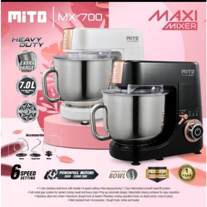 Mito Mixer Maxi MX-700 MX700 Stand Mixer Gear Metal Kapasitas 7L ORI