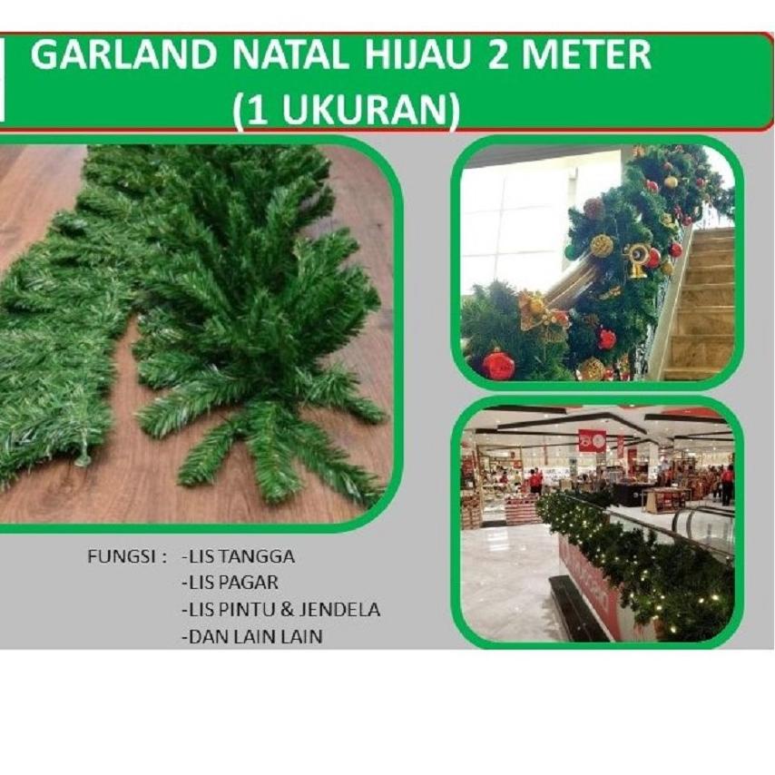 ♦ Garland Natal 2 Meter - Hijau Polos ➴