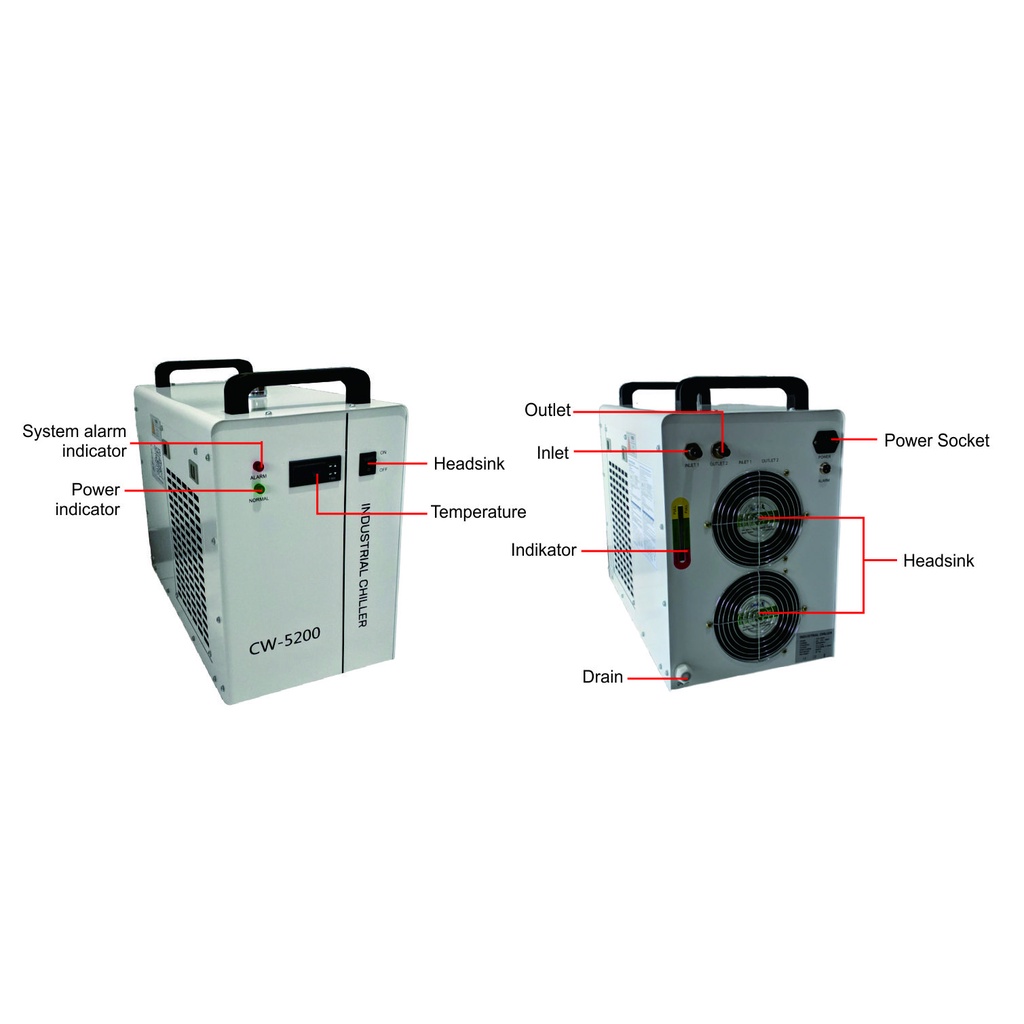 [HAEBOT] HYCNC Chiller Chiler CW5200 220V Pendingin Tabung CNC Laser CO2 Industrial Water Cooling Mesin Cutting Pompa Air
