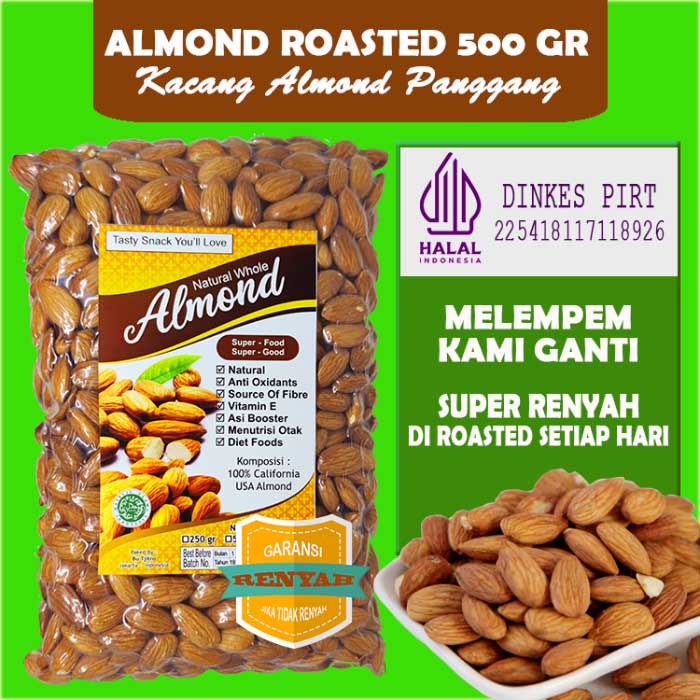 PROMO ALMOND ROASTED 500 GR / Kacang Almond Panggang Kupas Natural Premium Blue Diamond NPX USA