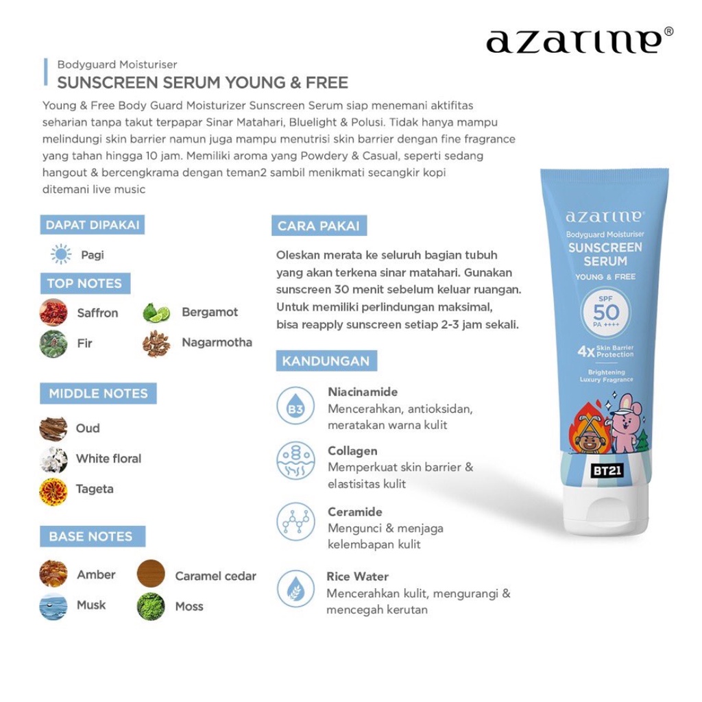 AZARINE Body Guard Moisturizer Sunscreen Serum 100ml (Sweet Treats, Sunproof, Young &amp; Free, Sun O'Clock, Magical Luv)