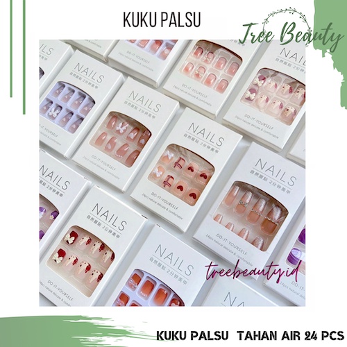 Kuku Palsu Dan Lem Fake Nail Art 3d Kuku Palsu Tahan Air 24 Pcs