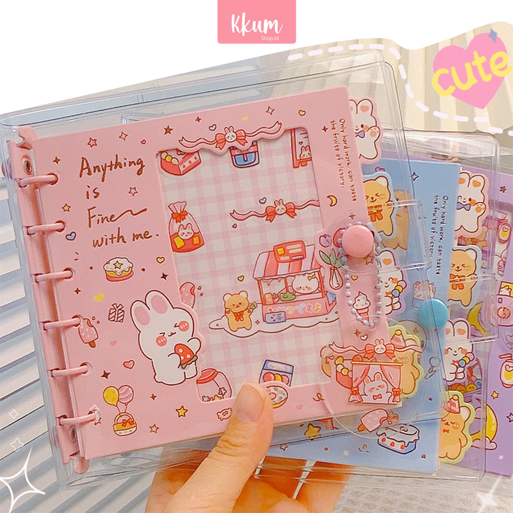 

Binder note cover transparant PVC / Notebook diary kartun 6 rings FREE DIY STIKER