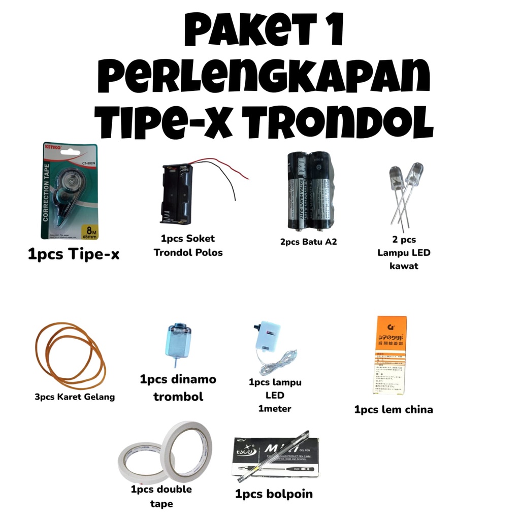 

PAKET MEMBUATAN DINAMO TRONDOL DAN LAMPU LED MODIFIKASI TIPEX TRONDOL/PAKET LENGKAP BAHAN TIPE-X TRONDOL FULL SET VIRAL SUDAH TERMASUK